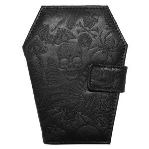 Creepified Black Vegan Leather Coffin Bifold Wallet Skulls & Spiders NWT